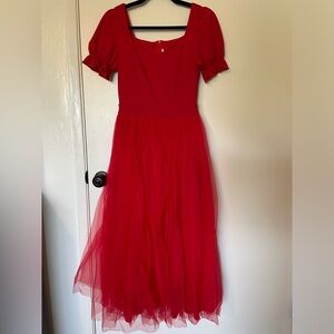 Small Red Puff Sleeve Sweetheart Dress Like New